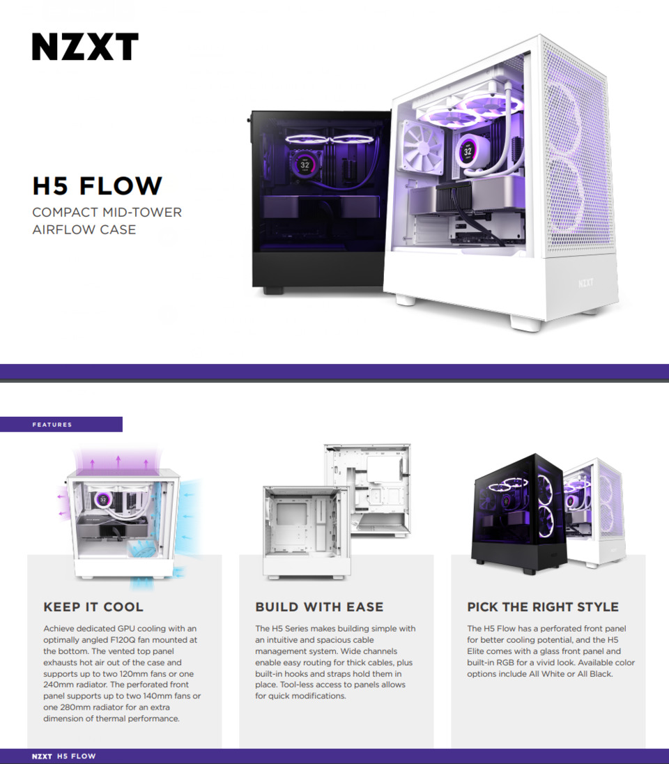 nzxt atx h series h5 flow edition all white cc-h51fw-01