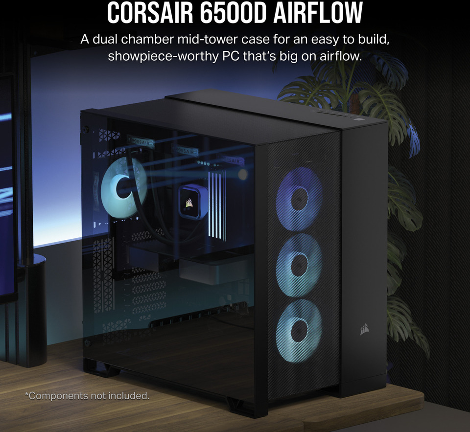 corsair 6500d airflow mid-tower dual chamber black pc case