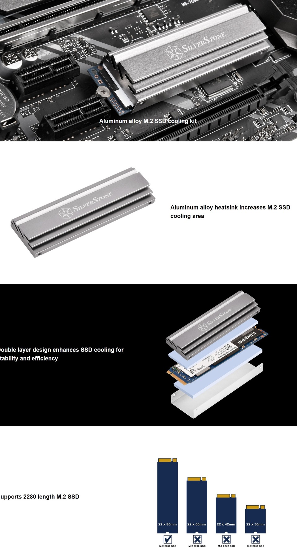silverstone tp04 aluminium alloy m2 ssd cooling kit  titanium grey