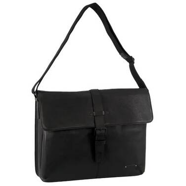 15.6 Pierre Cardin Leather Flap-Over Computer Bag - Black PC-3721
