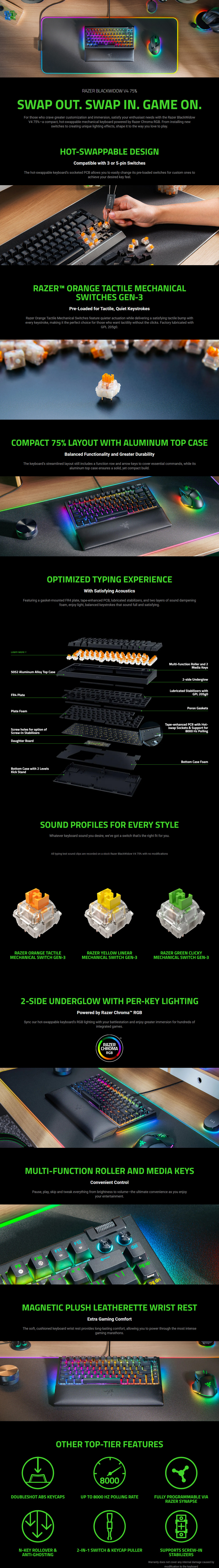 razer blackwidow v4 75 hot-swappable white mechanical gaming keyboard