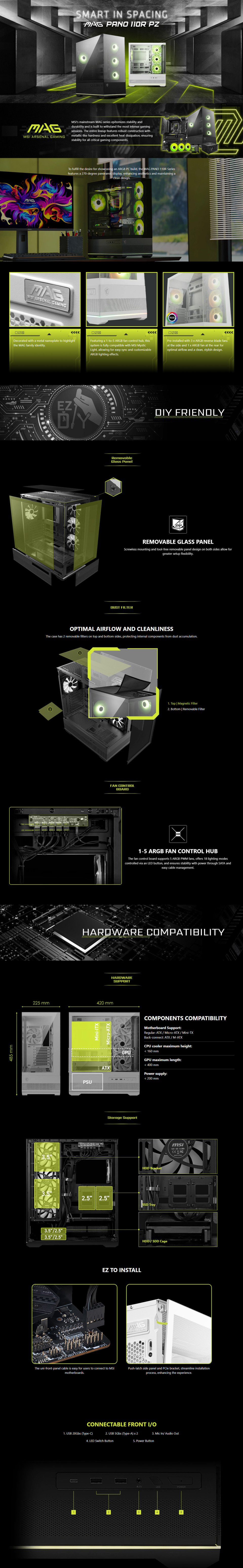 msi mag pano 110r pz atx mid-tower case