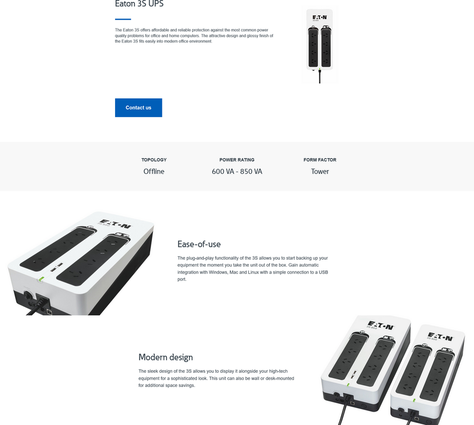 850va eaton 3s power board style ups 3s850au