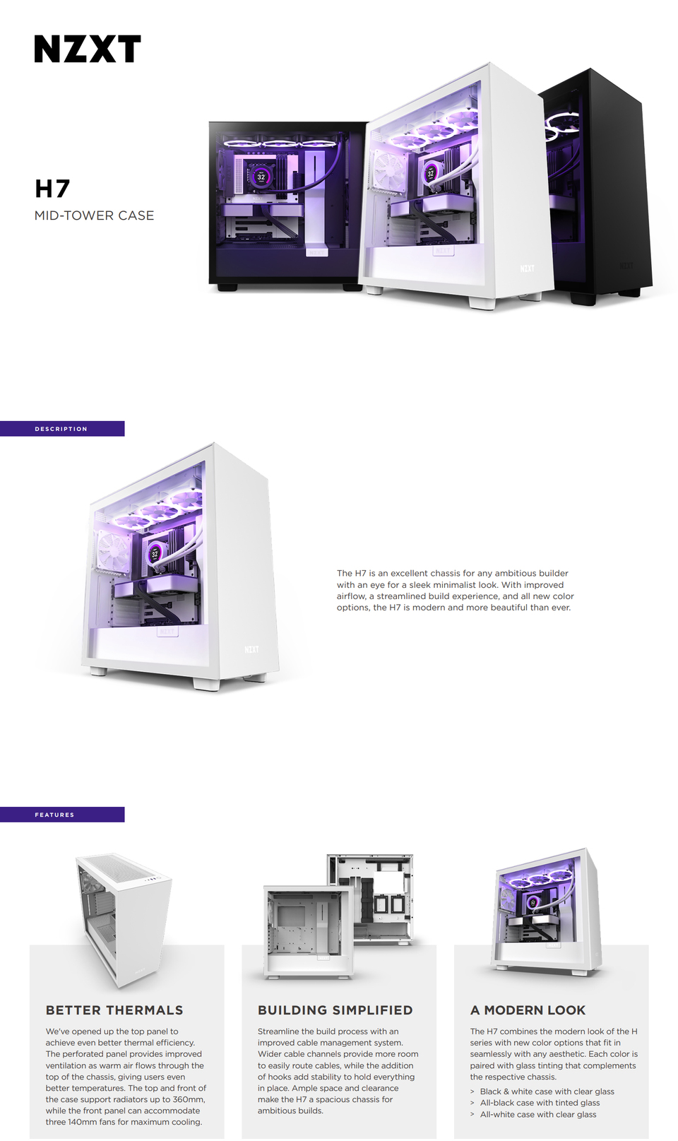 nzxt atx h7 white atx case pn cm-h71bw-01