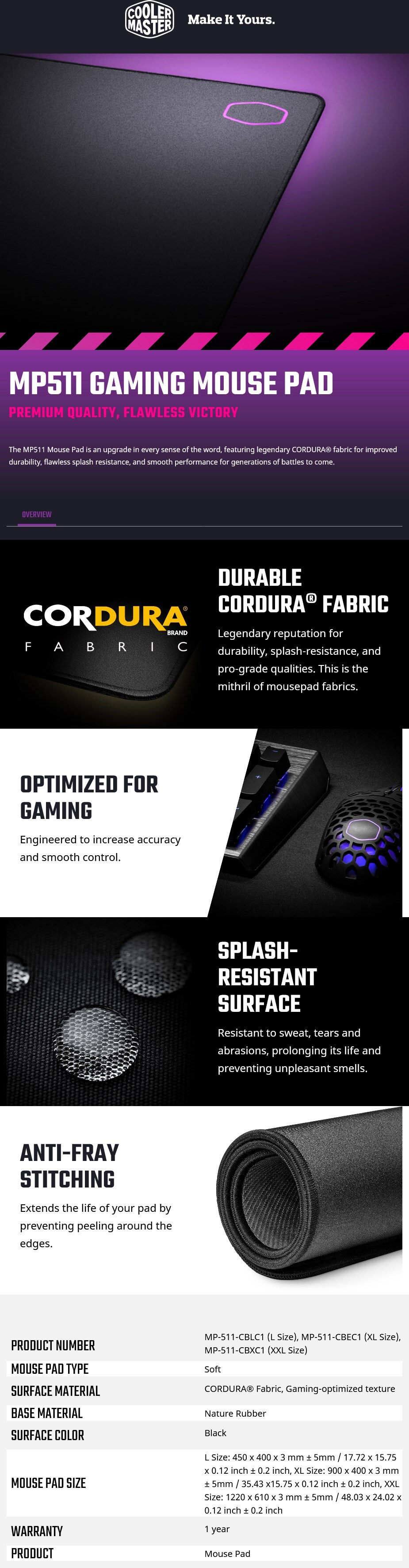 cooler master mp511 gaming mouse pad - xxl mp-511-cbxc1