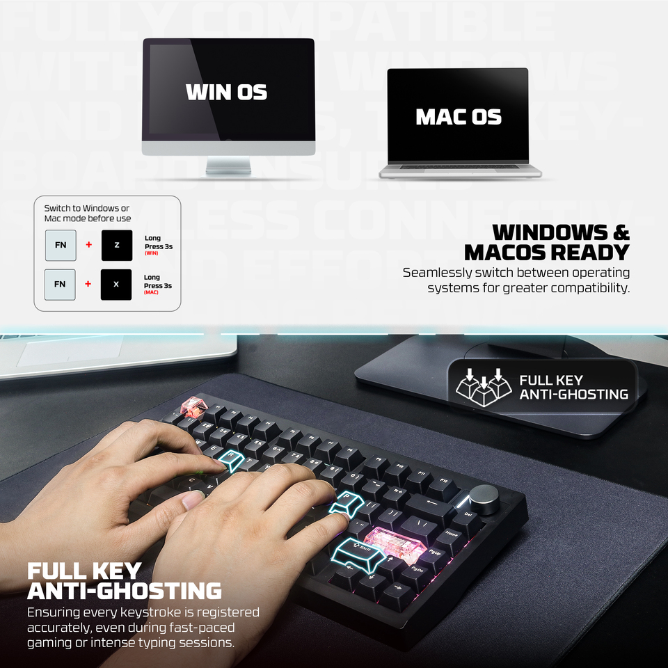 fantech maxfit8 qmk wireless linear mechanical keyboard black