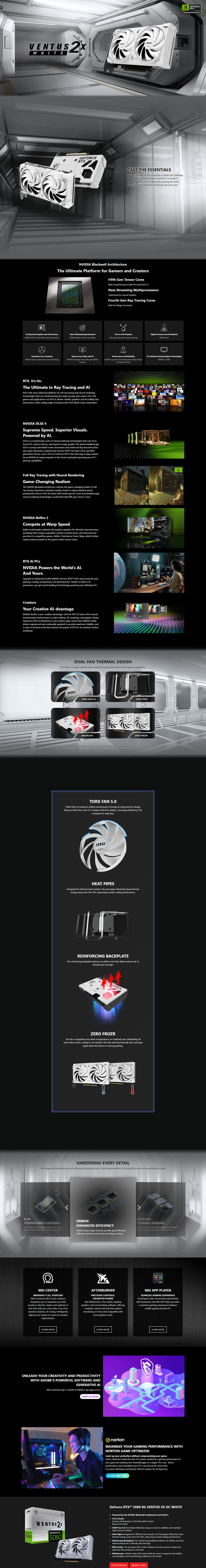 msi geforce rtx 5060 8g ventus 2x oc white graphics card