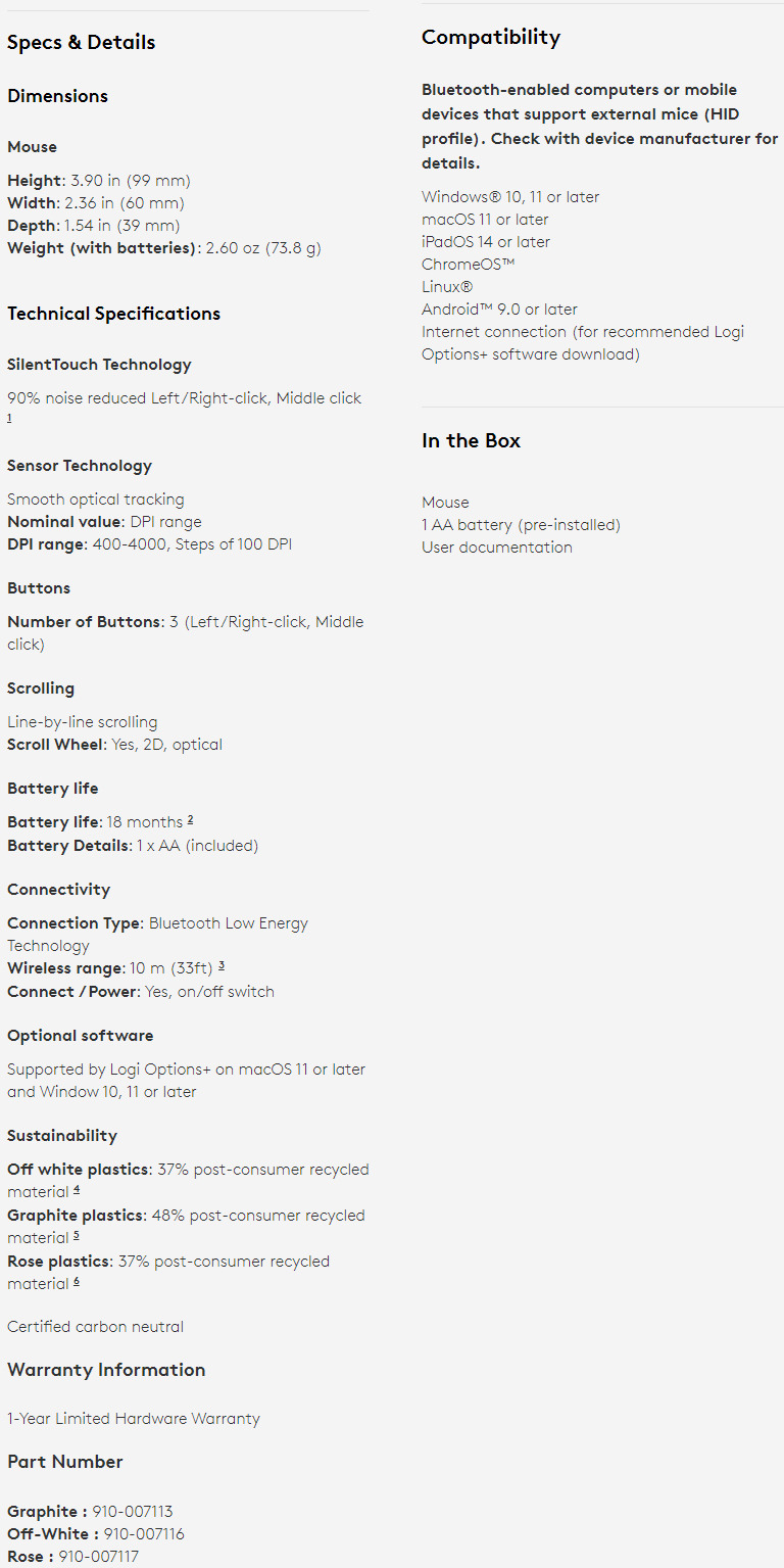 logitech m240 silent bluetooth mouse - graphite 910-007122