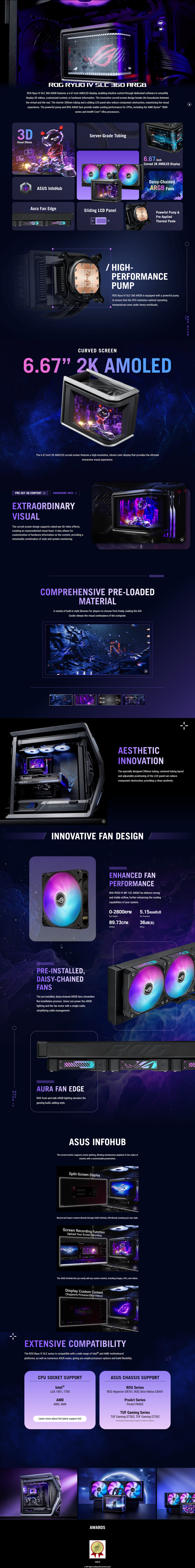 asus rog ryuo iv slc 360 argb liquid cooler with curved display black