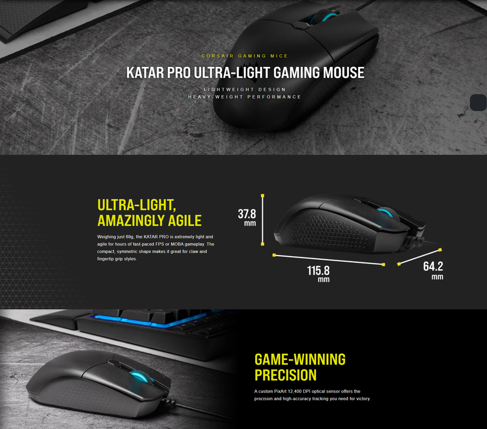 corsair katar pro ultra-light gaming mouse ch-930c011-ap