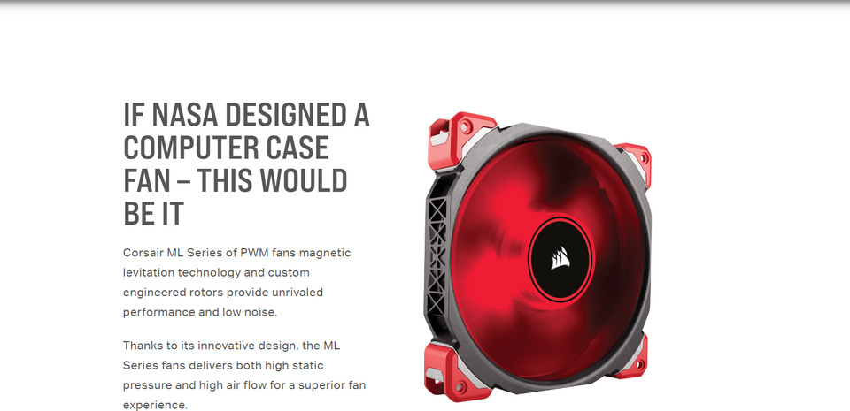 140mm corsair ml140 pro red pwm magnetic levitation case fan co-9050047-ww