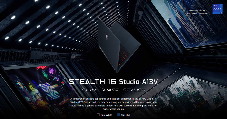 msi stealth 16studio a13vg-025au 16 core i9 notebook win 11 pro
