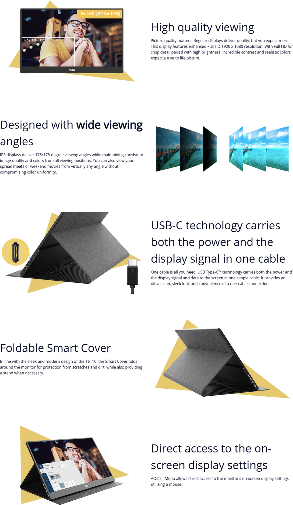 156 aoc 16t20 fhd 60hz ips portable monitor with usb-c black