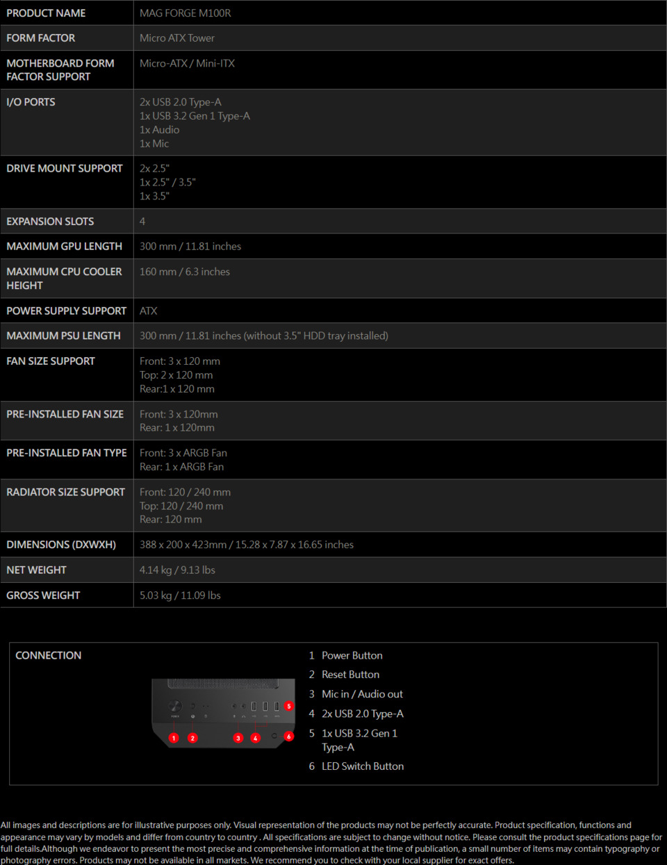 MSI MAG FORGE M100R Tempered Glass Black Micro-ATX Case | CA