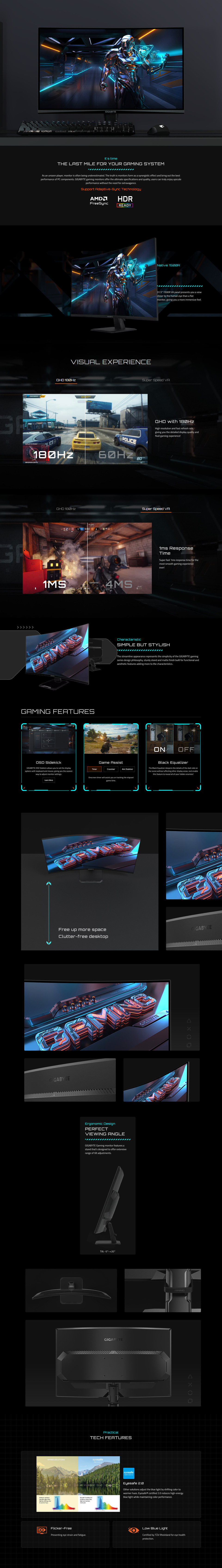 315 gigabyte gs32qca qhd 180hz va curved gaming monitor