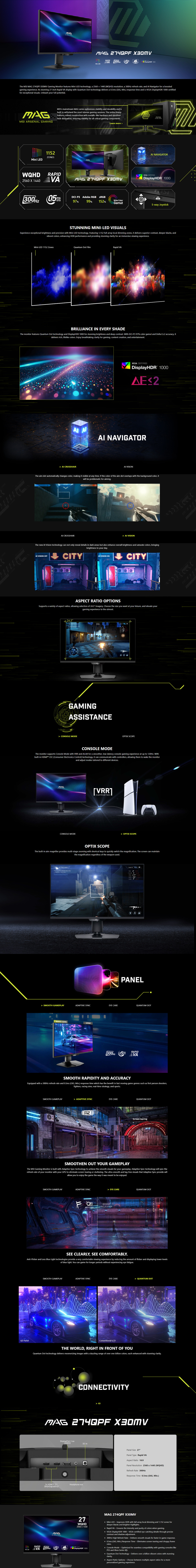 27 msi mag 274qpf x30mv qhd 300hz va gaming monitor with mini-led