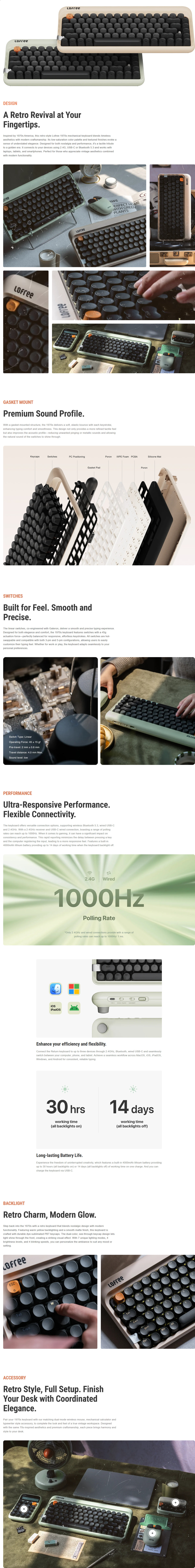 Lofree 1970s 75 Yellow Backlit Wireless Linear Mechanical Keyboard ...