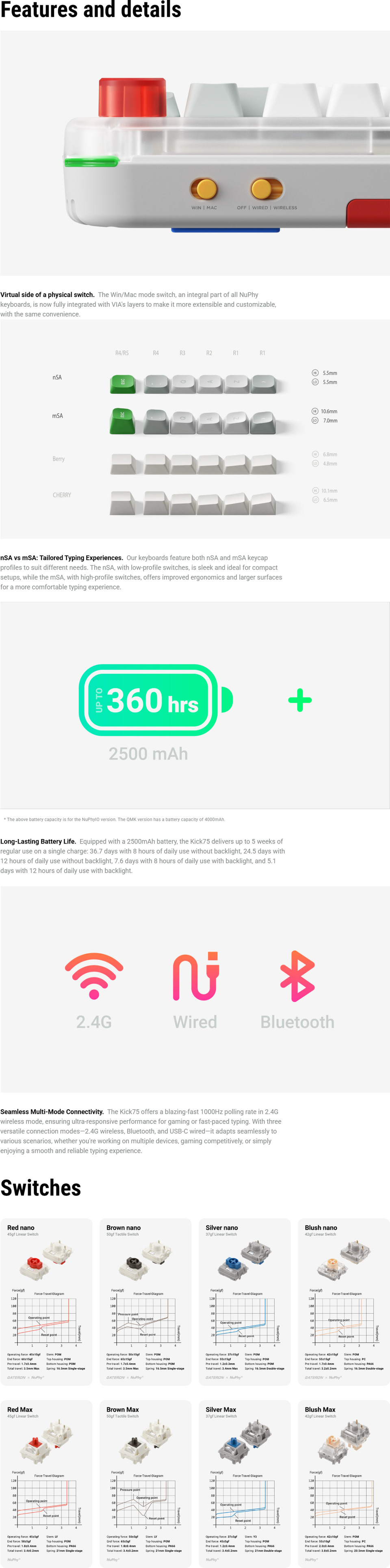 nuphy kick75 hybrid-profile linear mechanical keyboard white