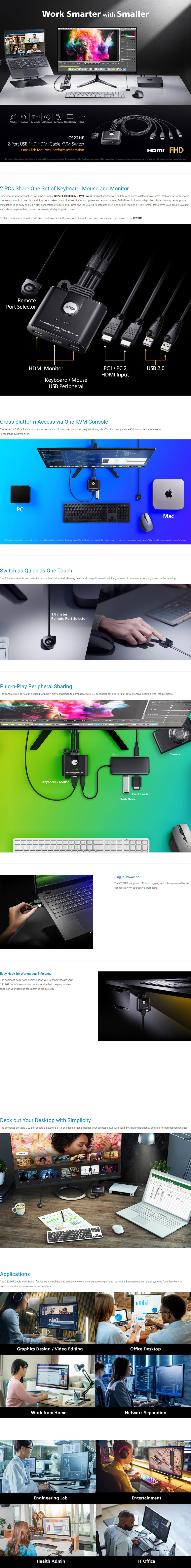 aten cs22hf 2-port usb fhd hdmi cable kvm switch