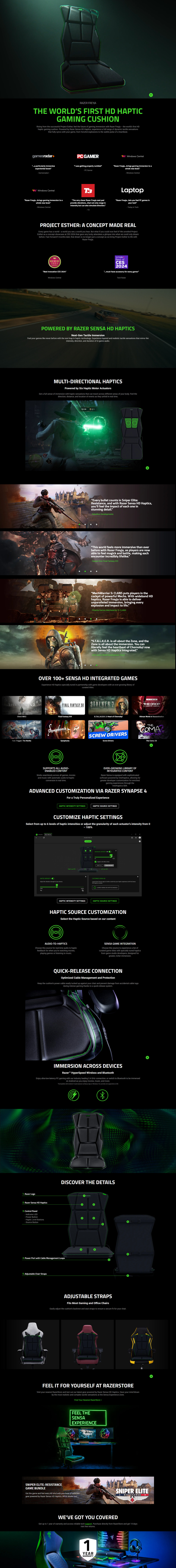 razer freyja gaming cushion with razer sensa hd haptics