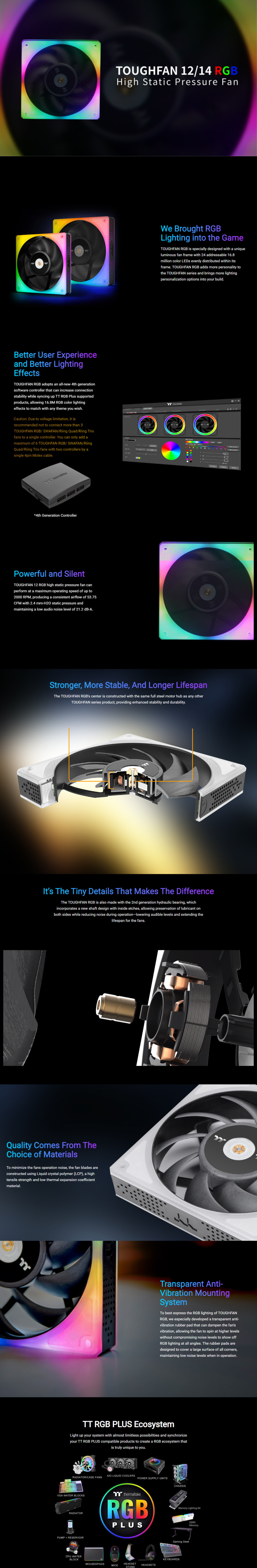 3 x 140mm thermaltake toughfan 14 high static pressure case fan cl-f136-pl14sw-a