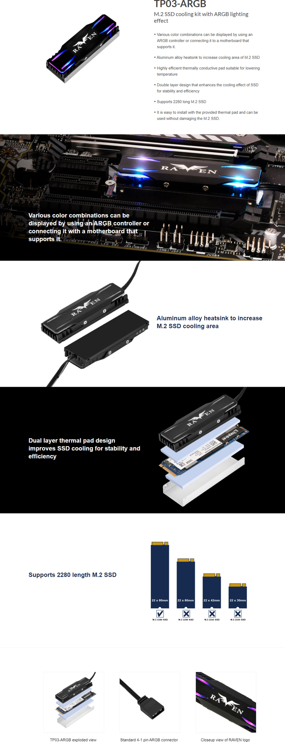 silverstone tp03-argb m2 ssd aliminum heatsink cooling kit