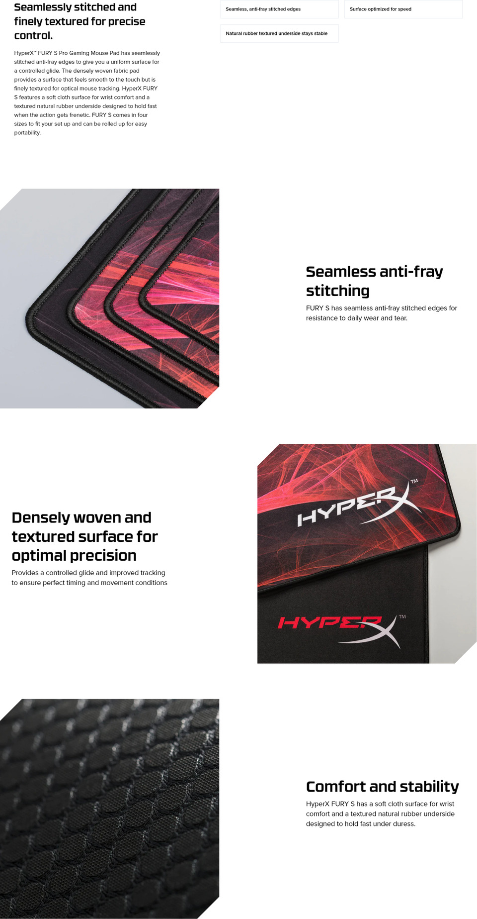 hyperx fury s pro speed edition stitched gaming mouse pad - medium