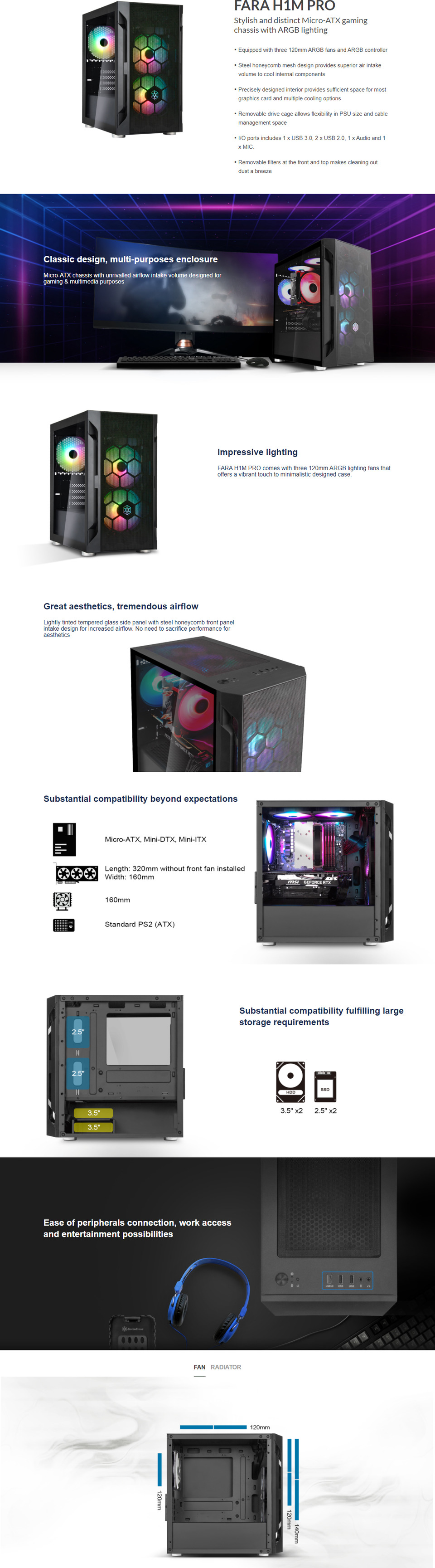 silverstone fara h1m pro microatx gaming case rgb black