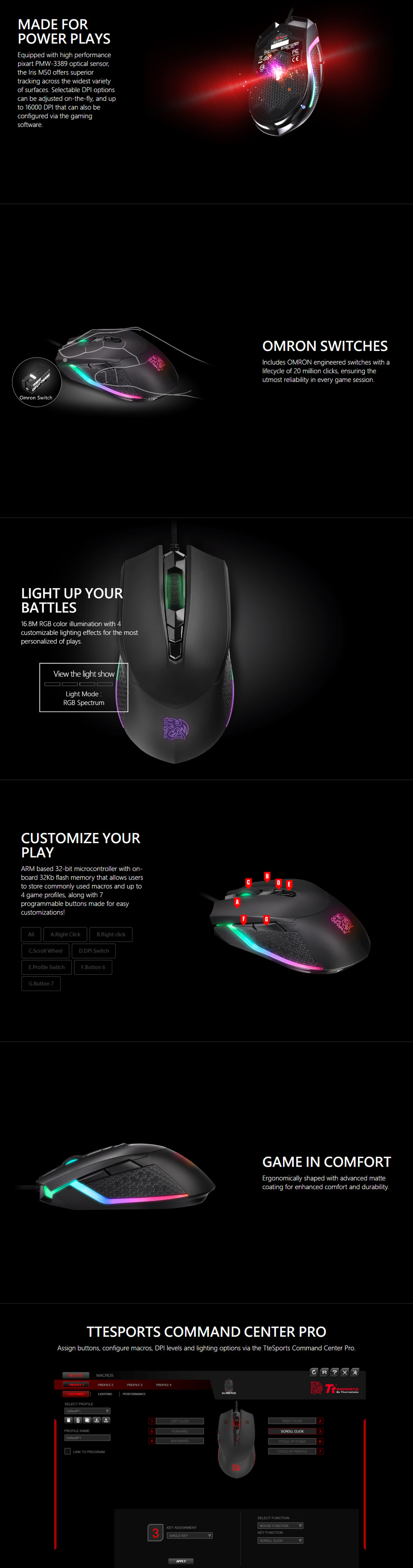 thermaltake emo-imf-wdoobk-01 wired tt esports iris m50 rgb optical gaming mouse