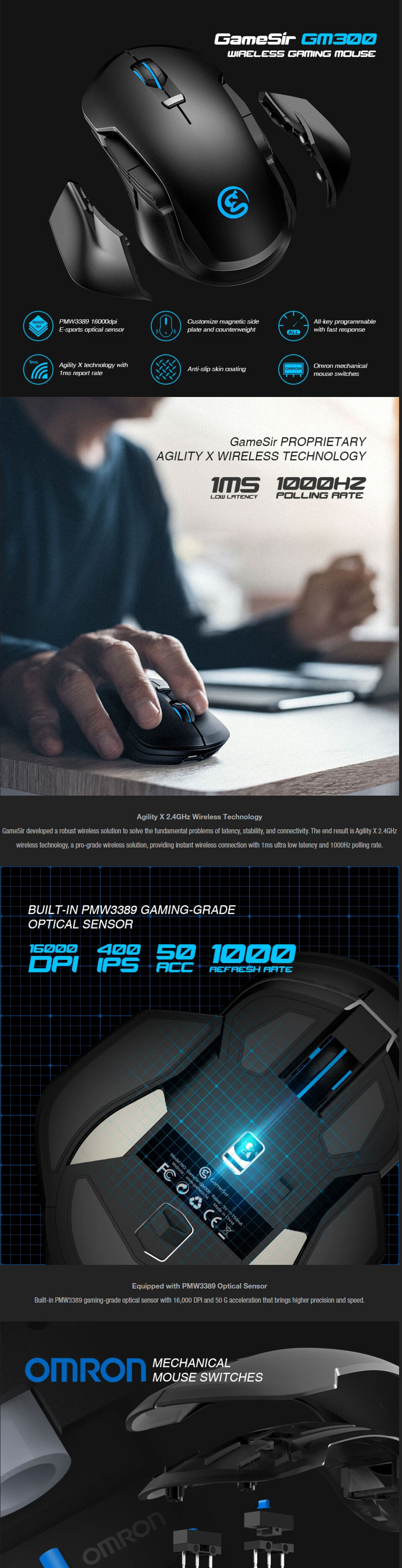 gamesir gm300 wireless gaming mouse gas-gm300