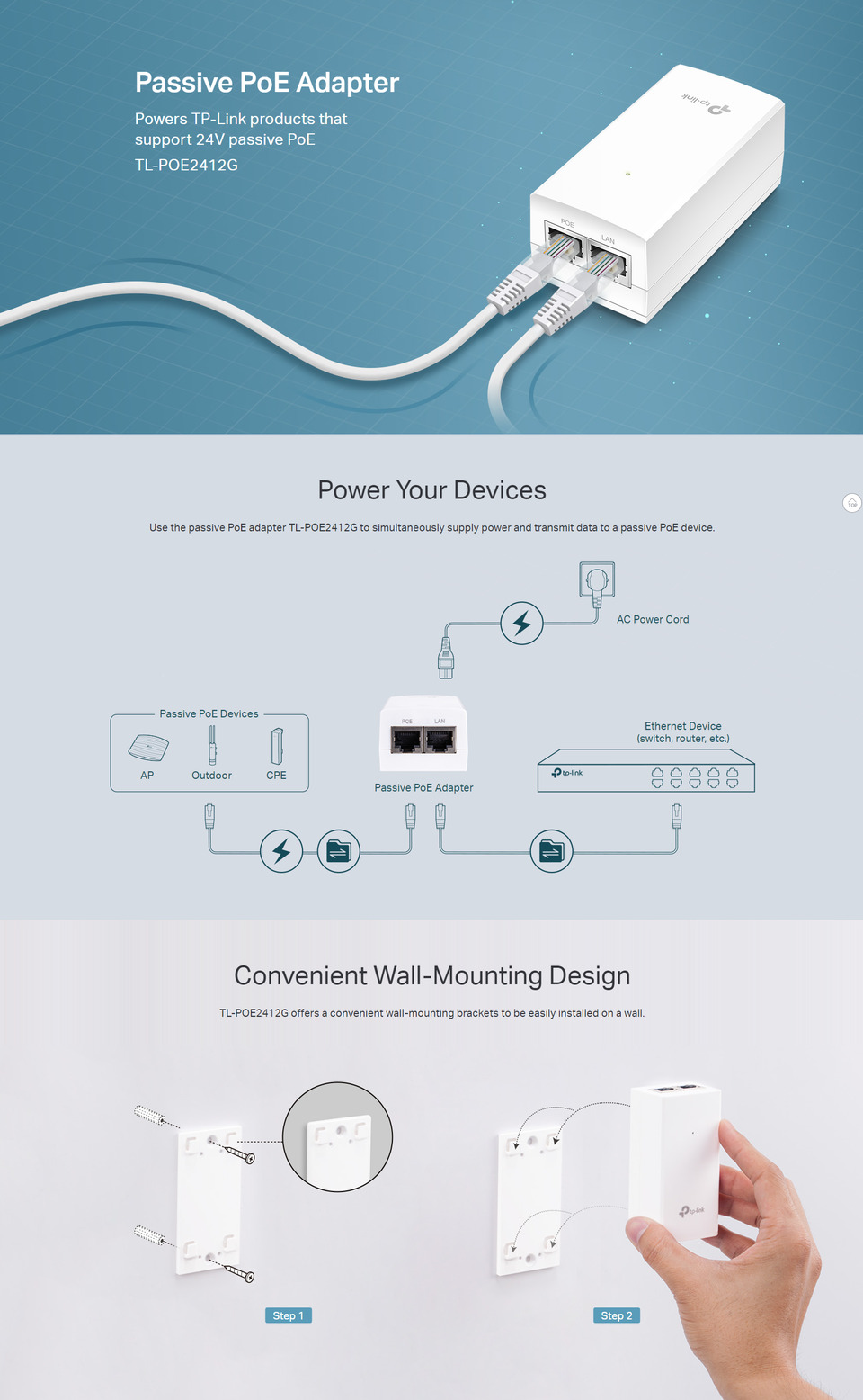 TPLink TLPOE2412G 24V Passive PoE Adapter Computer Alliance