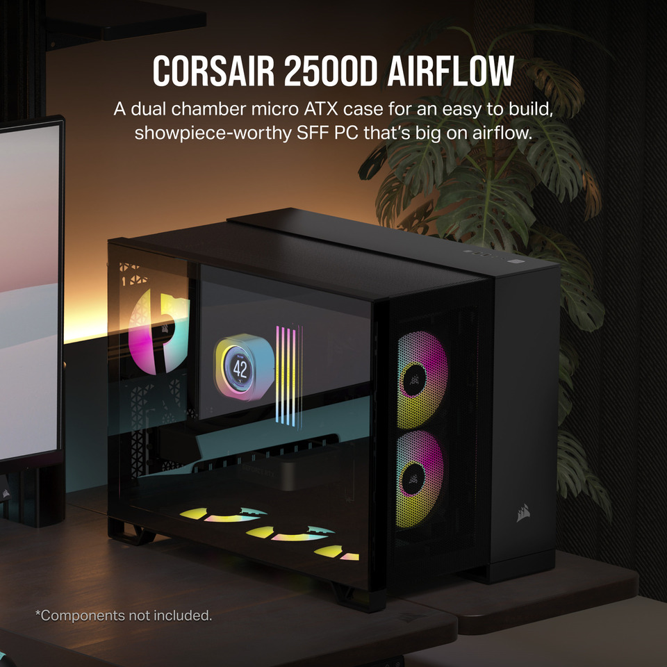 corsair 2500d airflow micro atx dual chamber black pc case cc-9011263-ww