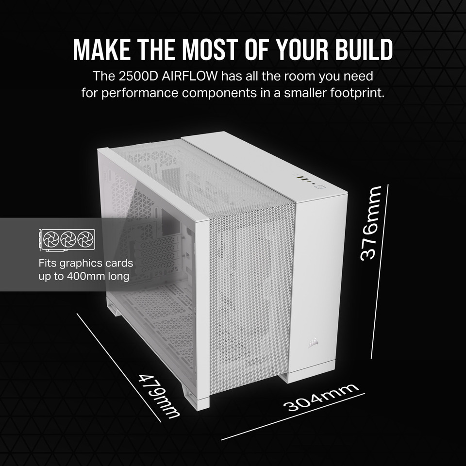 corsair 2500d airflow micro atx dual chamber white pc case cc-9011264-ww