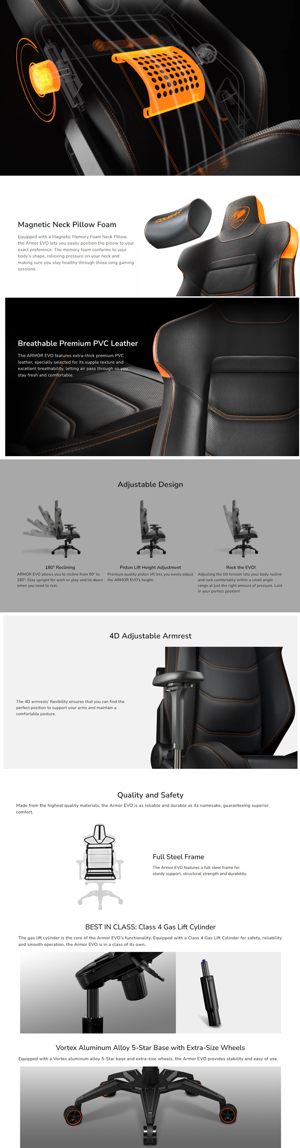 Cougar Gaming Furniture Armor Black Gaming Chair Black Version Full Steel  Frame