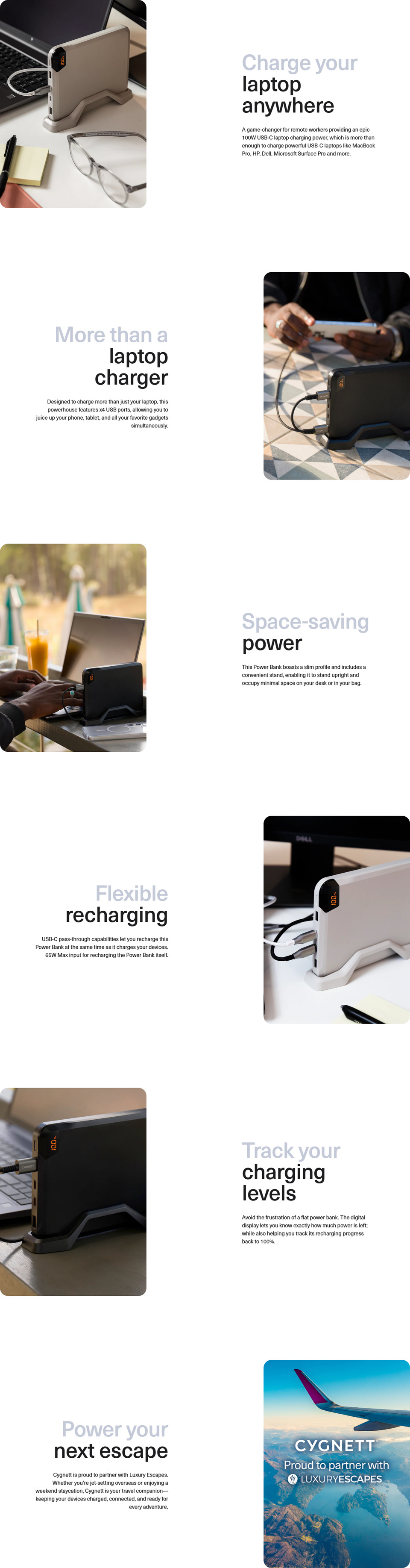 cygnett vertpwr 25k mah laptop power bank with stand champagne