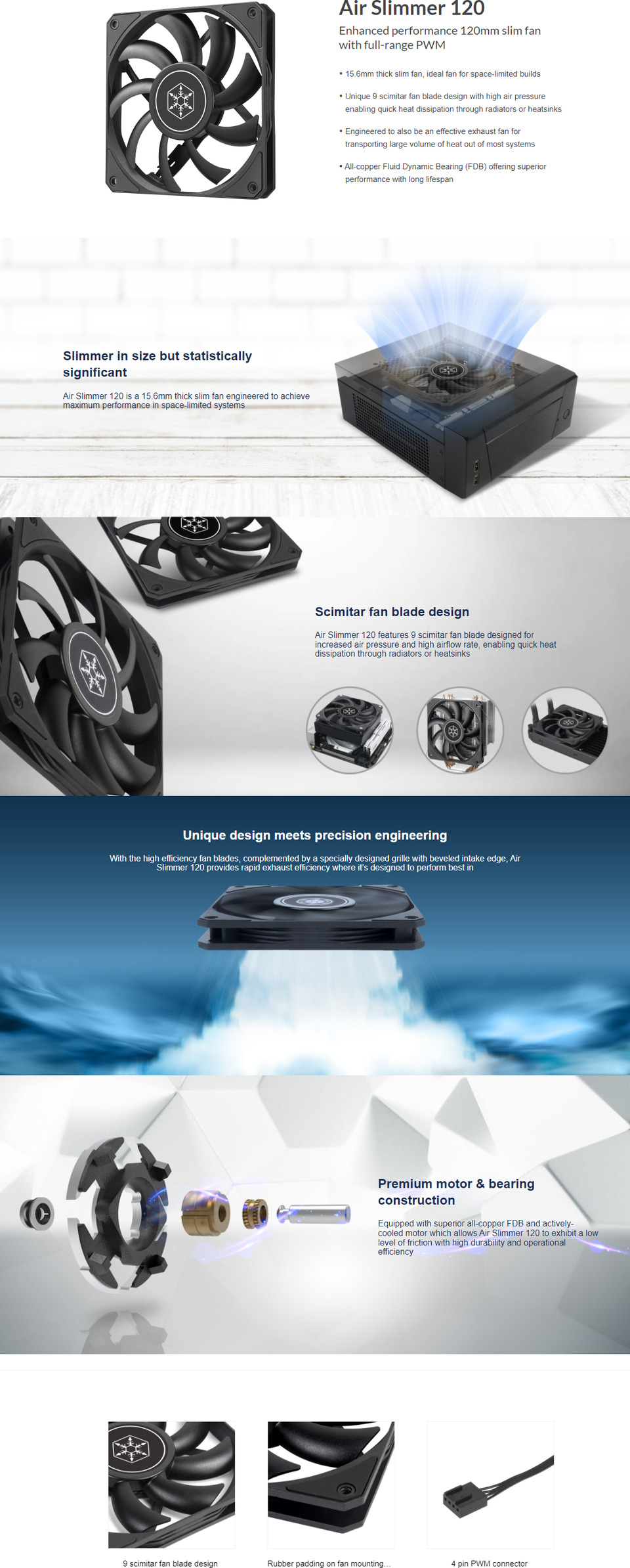 silverstone air slimmer 120 enhanced performance 120mm slim fan with full-range pwm