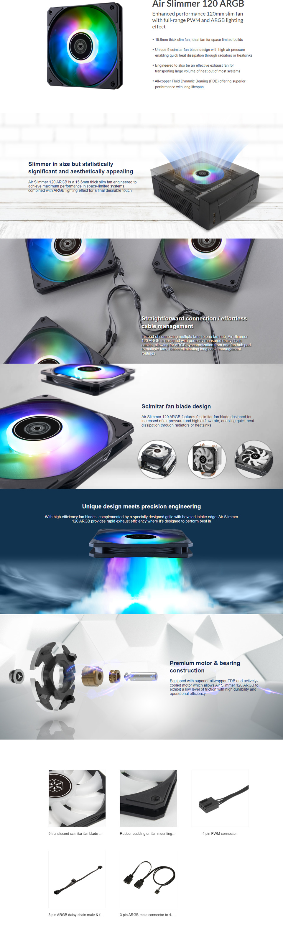 silverstone air slimmer 120 argb enhanced performance 120mm slim fan with full-range pwm and argb lighting