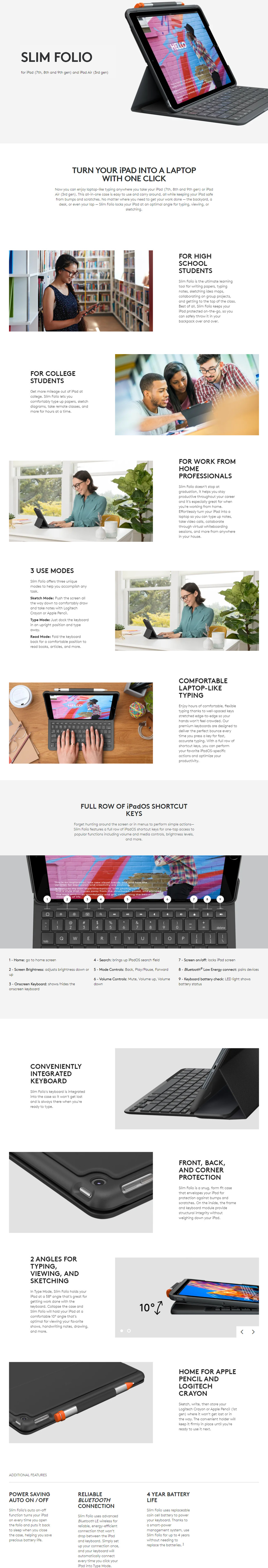 logitech ipad slim folio for ipad 102 7th gen  with apple pen holder