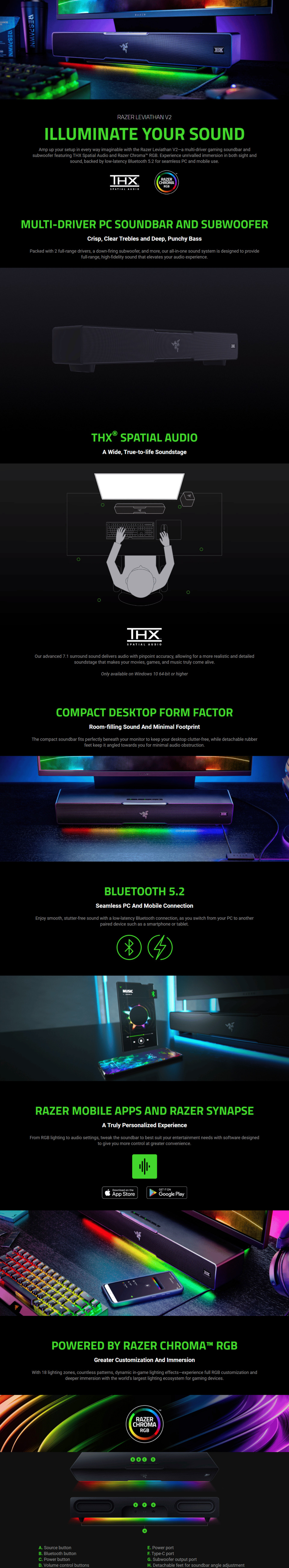 razer leviathan v2 pc gaming sound bar with subwoofer