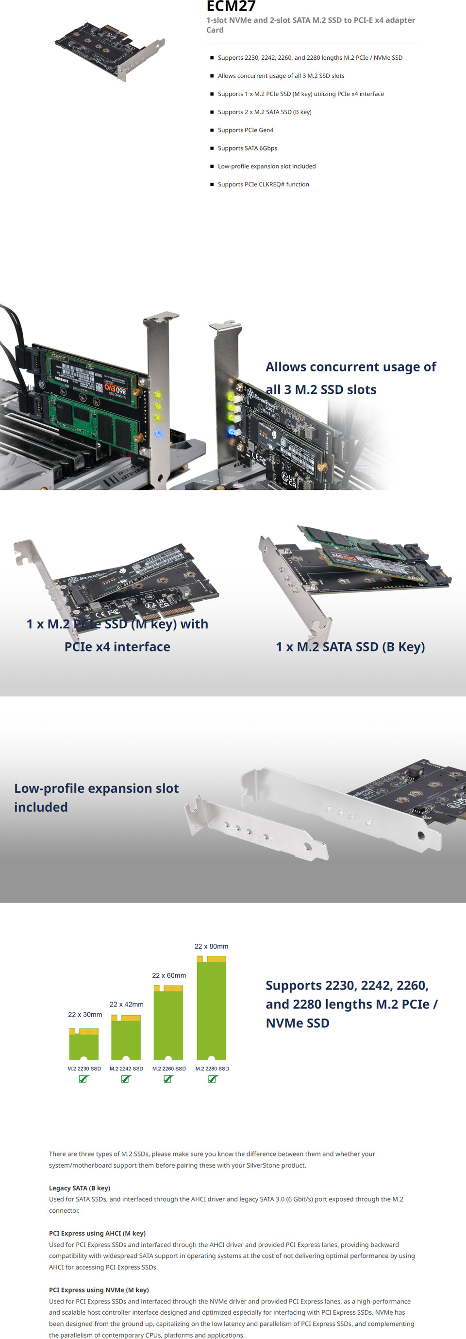 silverstone ecm27 3 port m2 ssd to pci-e x4 adapter card