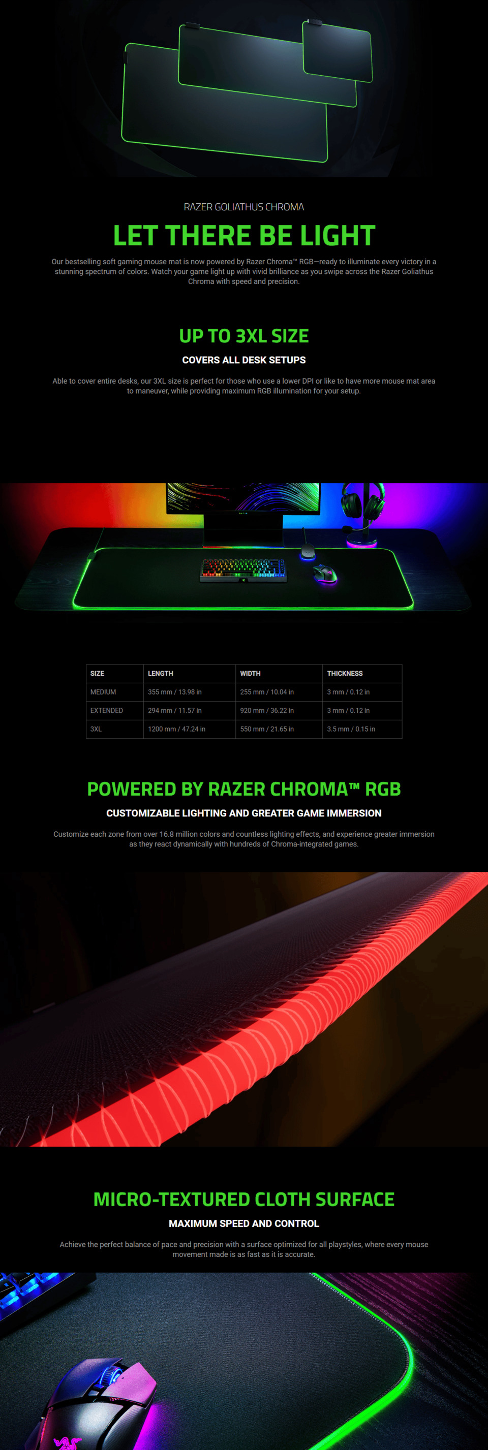 razer goliathus chroma 3xl soft gaming mouse pad extended rz02-02500700