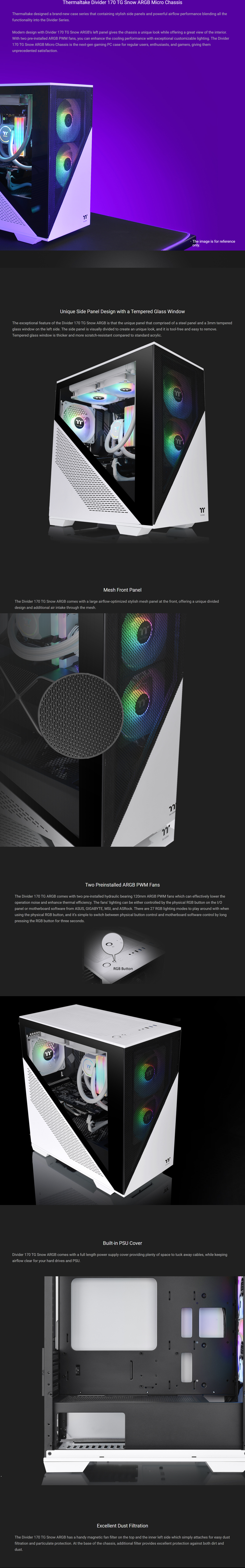 thermaltake microatx divider 170 snow edition argb tg case ca-1s4-00s6wn-00