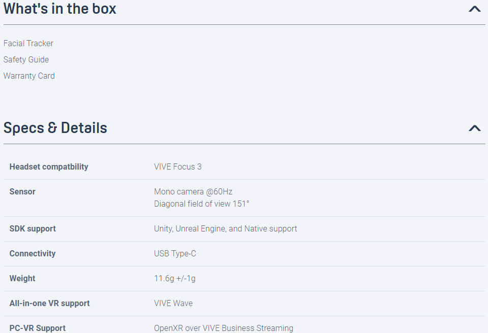 htc vive focus 3 facial tracker 99hath004-00