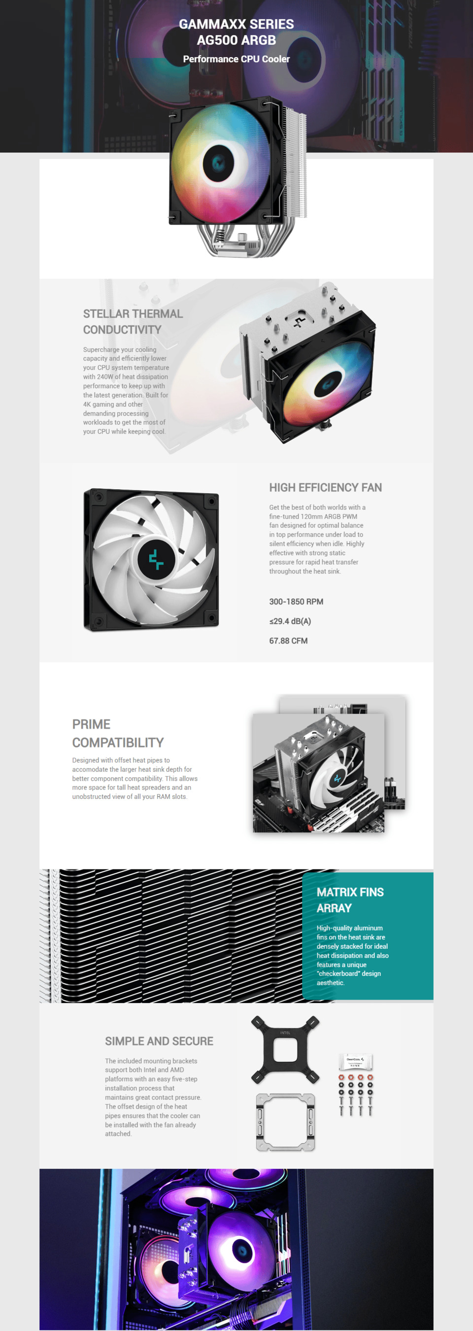 Deepcool AG500 ARGB CPU Cooler R-AG500-BKANMN-G | Computer Alliance