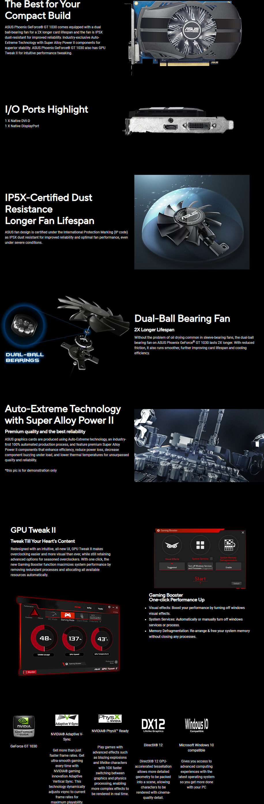 asus geforce gt1030 2gb oc video card