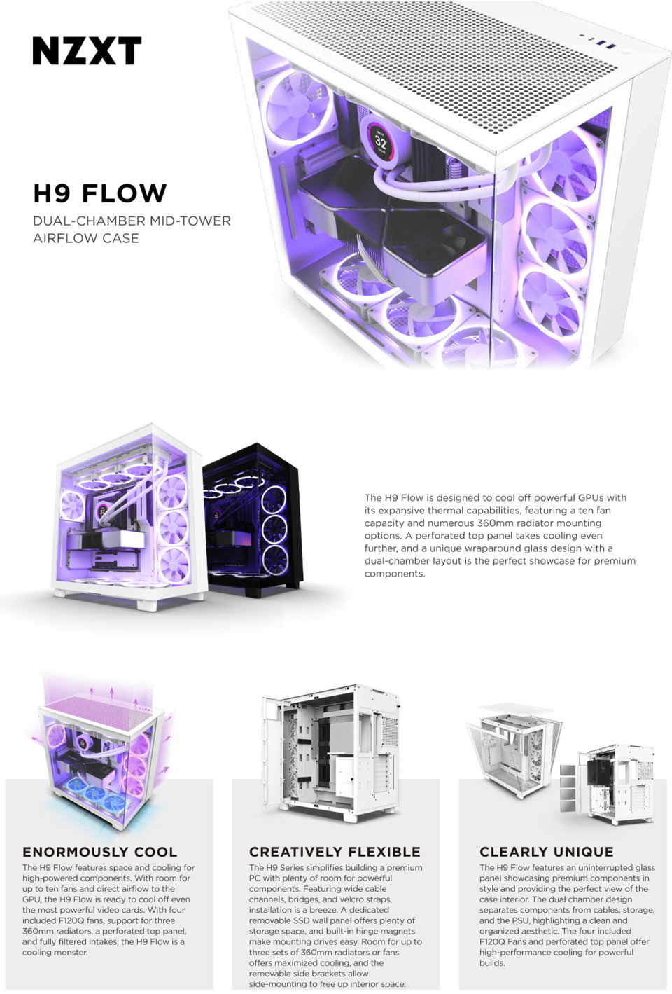 NZXT H9 Flow - All Black - CM-H91FB-01 - Dual-Chamber Mid-Tower Airflow  Case 
