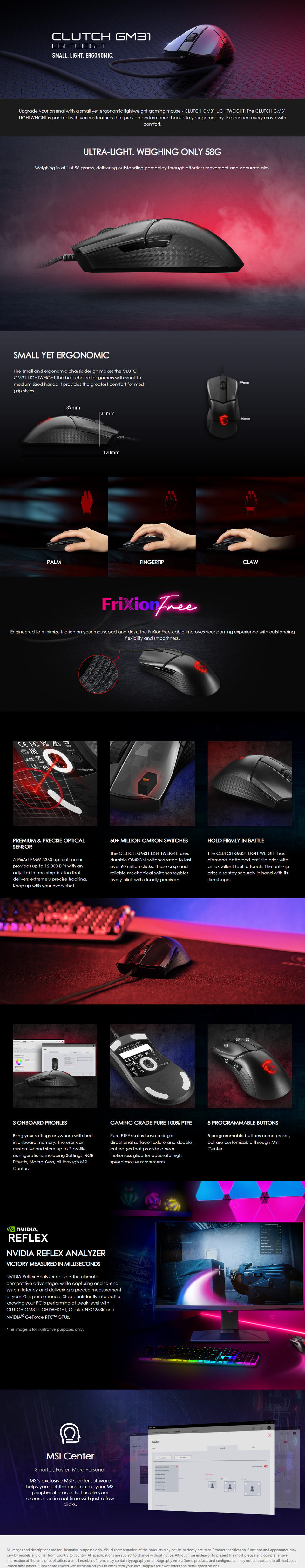 msi clutch gm31 lightweight gaming mouse