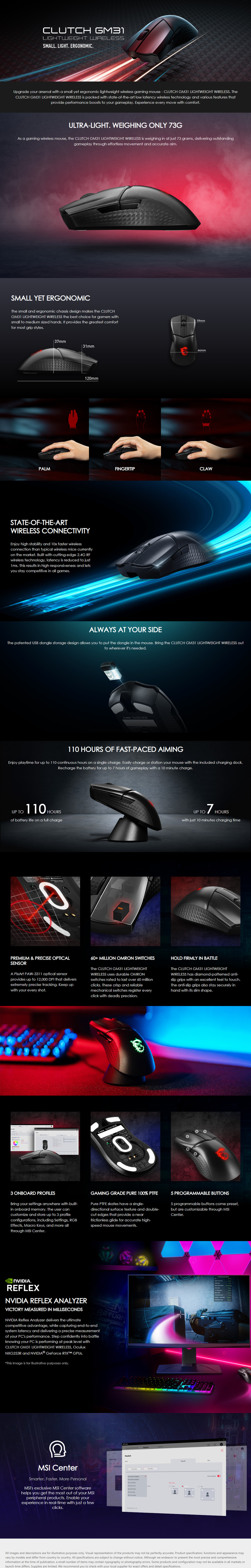 msi clutch gm31 lightweight wireless gaming mouse