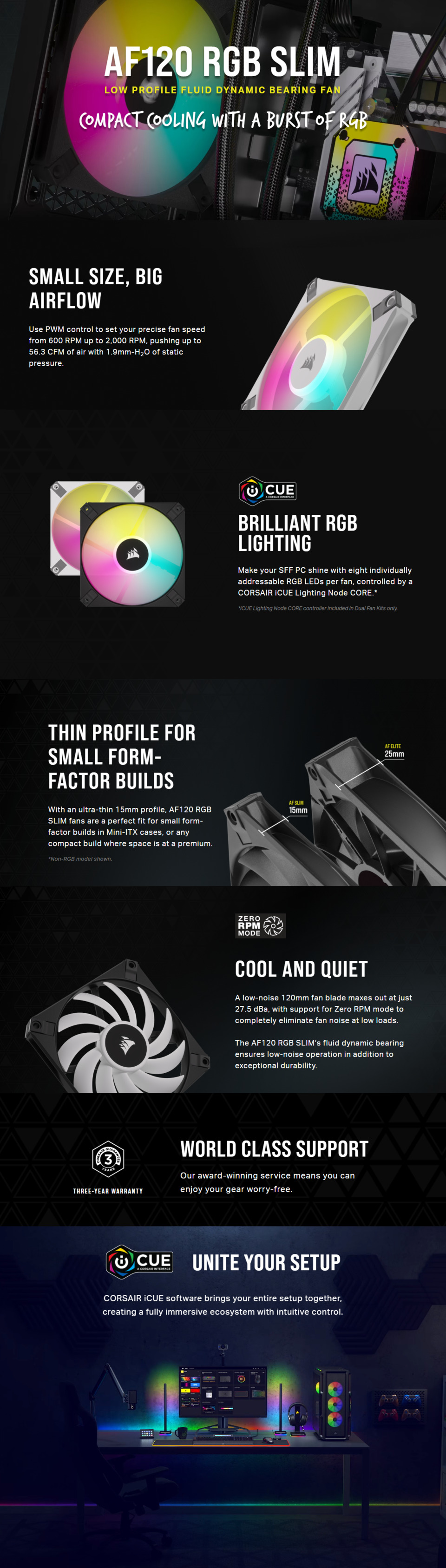 2x120mm corsair icue af120 rgb slim case fan white 2 pack