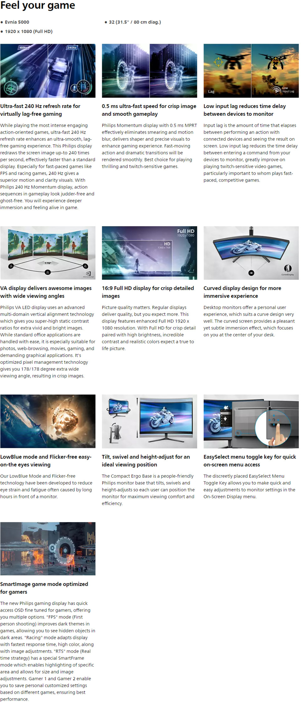 32 philips evnia 32m1c5500vl 240hz fhd curved va gaming monitor